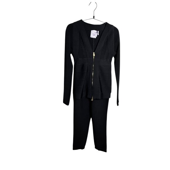 HERVE LEGER Pants & Jacket suite black banded bandage zip front Blazer Sz small - Picture 1 of 15